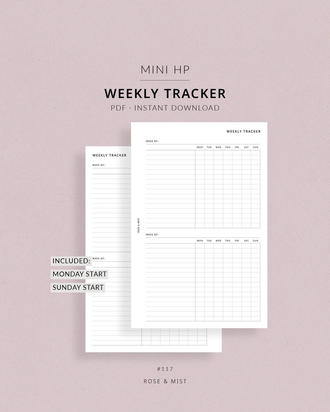 Current Week Tracker Ruler Weekly Tracker Mini HP Planner Printable Weekly Task Tracker, Weekly ...