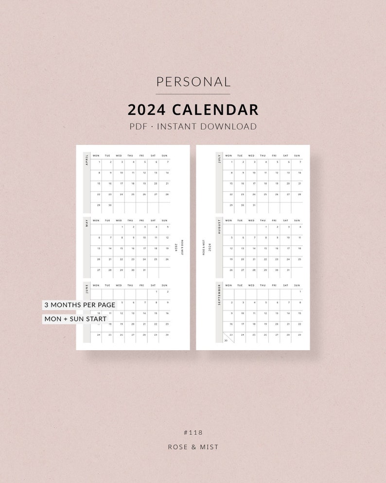 2024 Calendar Personal Printable Planner Dated 2024 Planner, Calendar ...