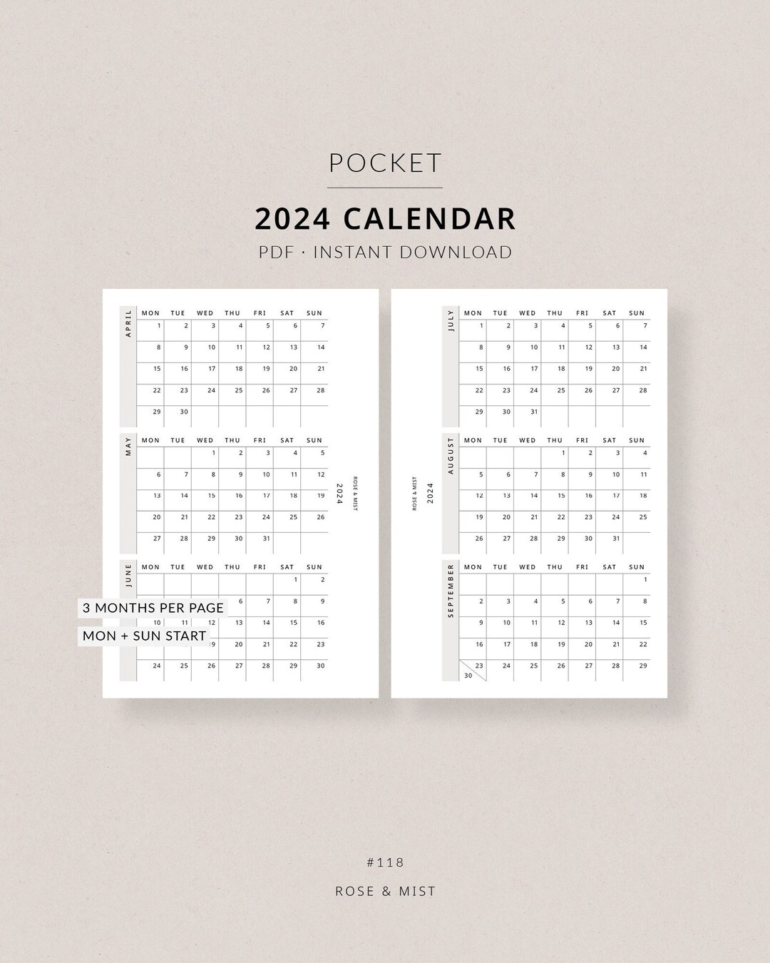 2024 Calendar, Pocket Printable Planner Dated 2024 Planner, Calendar