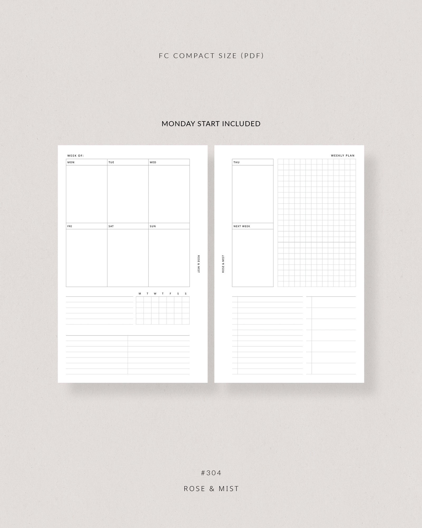 Weekly Planner WO2P Tracker FC Compact Planner Printable Habit Tracker ...