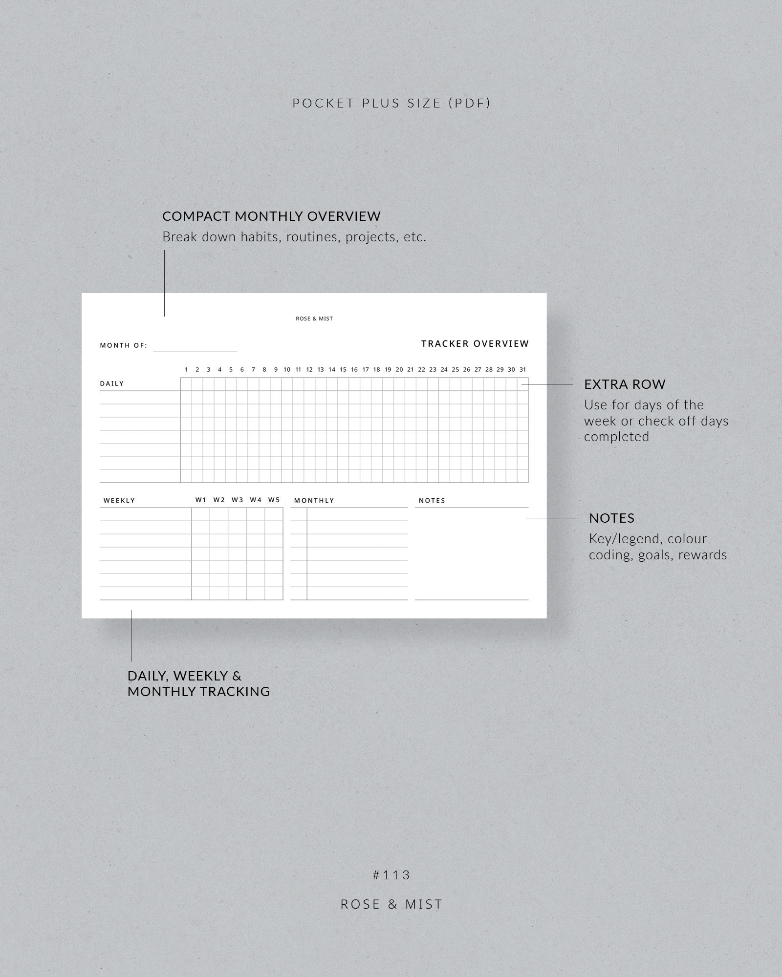 Plus Planner Monthly Tracker Overview | Pocket Plus Planner Printable - Daily Weekly ...