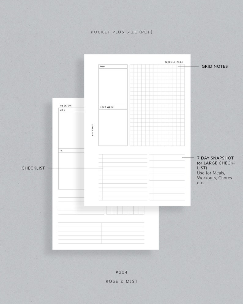 Weekly Planner WO2P + Tracker | Pocket Plus Printable Planner - Weekly ...