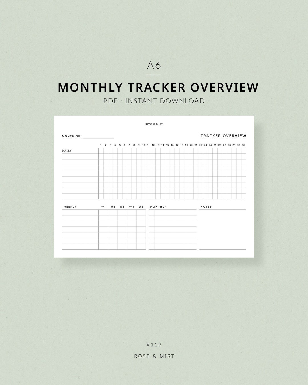Monthly Tracker Overview | A6 Planner Printable - Daily Weekly Monthly ...