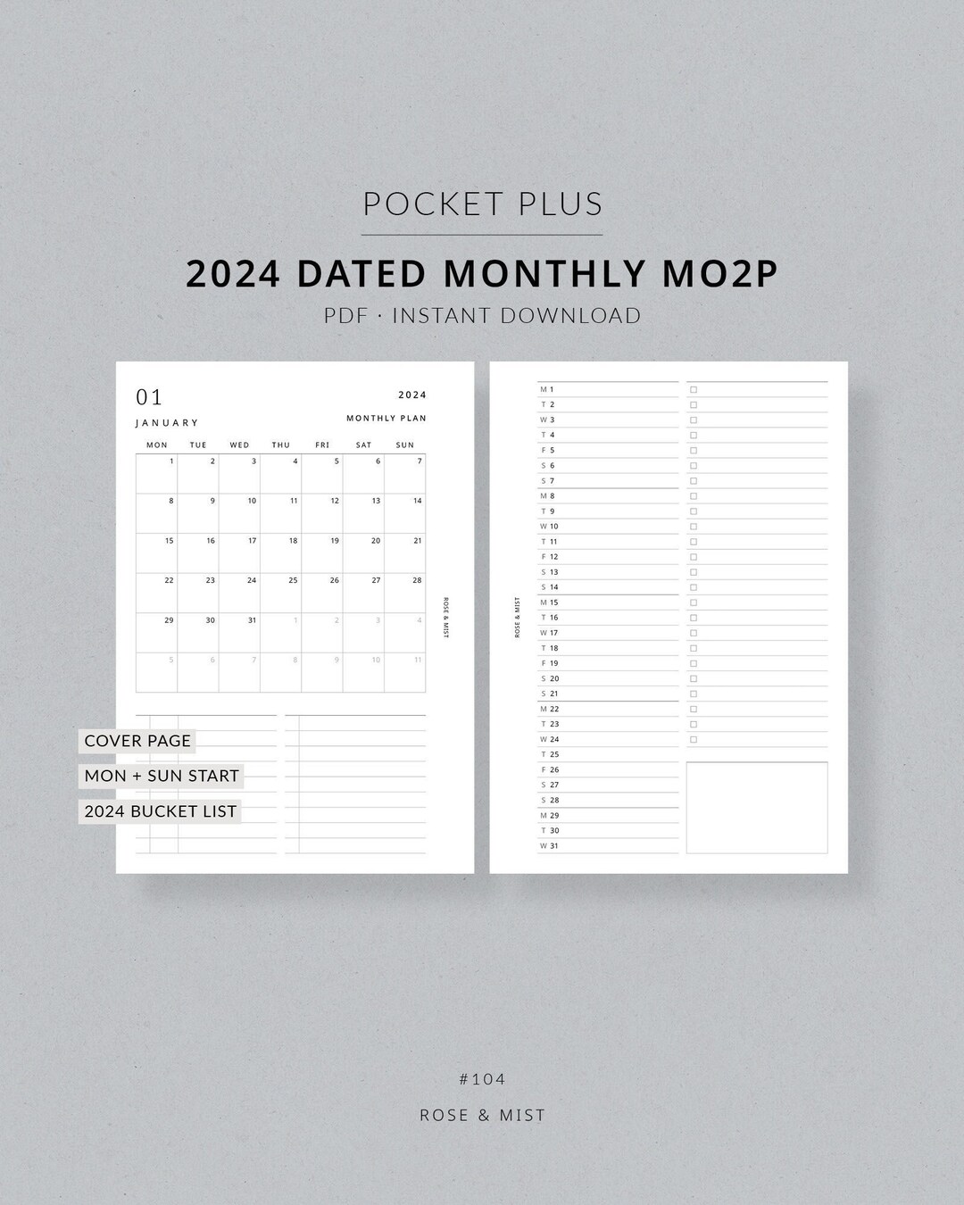 2024 Monthly Planner MO2P POCKET PLUS Printable Planner Dated Monthly ...