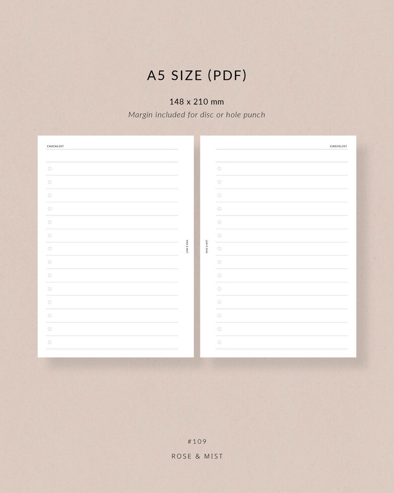 Large Checklists | A5 Printable Planner - to Do List, Inbox, Brain Dump ...