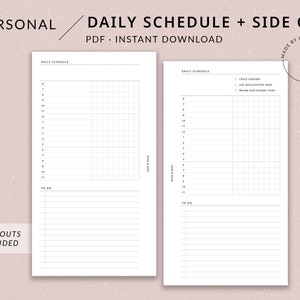 Daily Schedule + Side Grid DO1P | Personal Printable Planner - Personal planner inserts, Hourly daily planner, Day per page, Daily plan