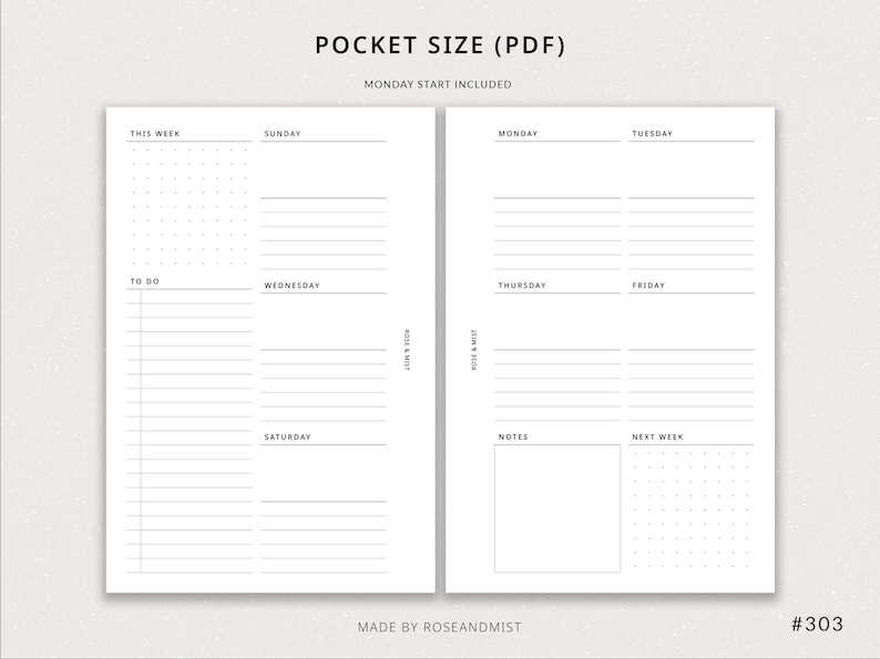 Weekly Planner WO2P | Pocket Printable Planner - Pocket Weekly Insert ...