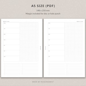 Undated Weekly Planner WO1P | A5 Planner Printable - Weekly Spread, A5 ...