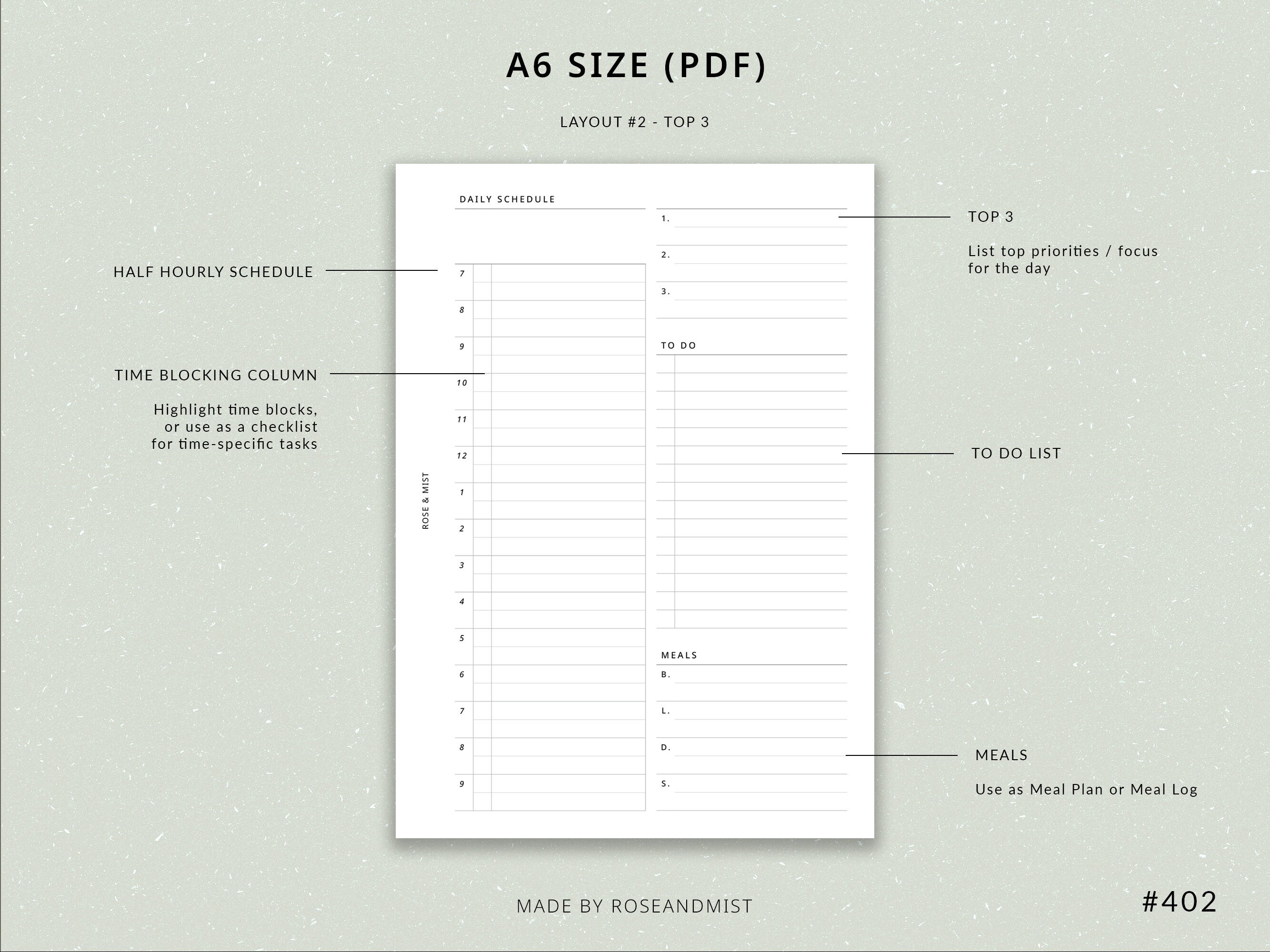 Daily Schedule Meals DO1P A6 Printable Planner A6 Planner Inserts ...