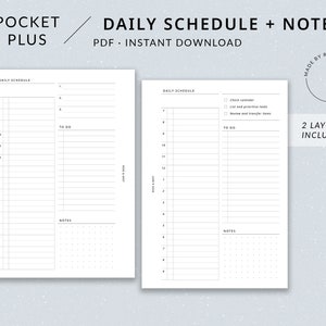 Daily Schedule + Notes DO1P | Pocket Plus Printable Planner - Daily planner printable, Pocket Plus insert, Pocket XL, Hourly time blocking