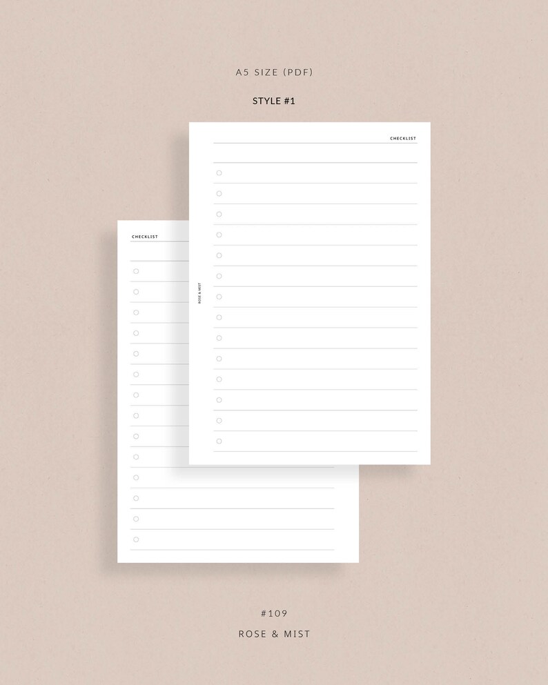 Large Checklists | A5 Printable Planner - to Do List, Inbox, Brain Dump ...
