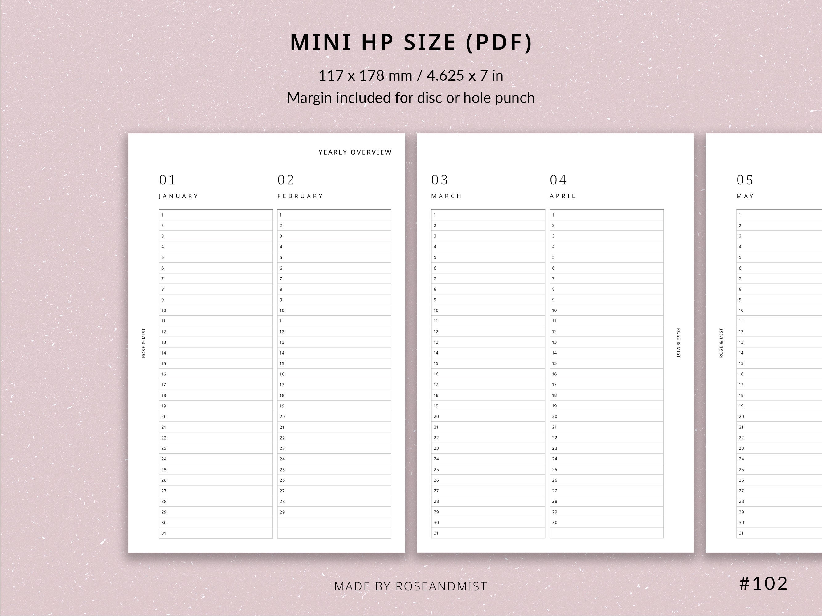 Minimal Yearly Planner Printable | Mini HP Printable Planner - Yearly ...