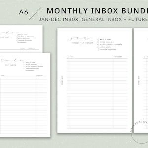 Monthly Inbox Bundle | A6 Printable Planner - Inbox tracker, Inbox checklist, A6 inserts, A6 planner, Someday checklist, Brain dump list