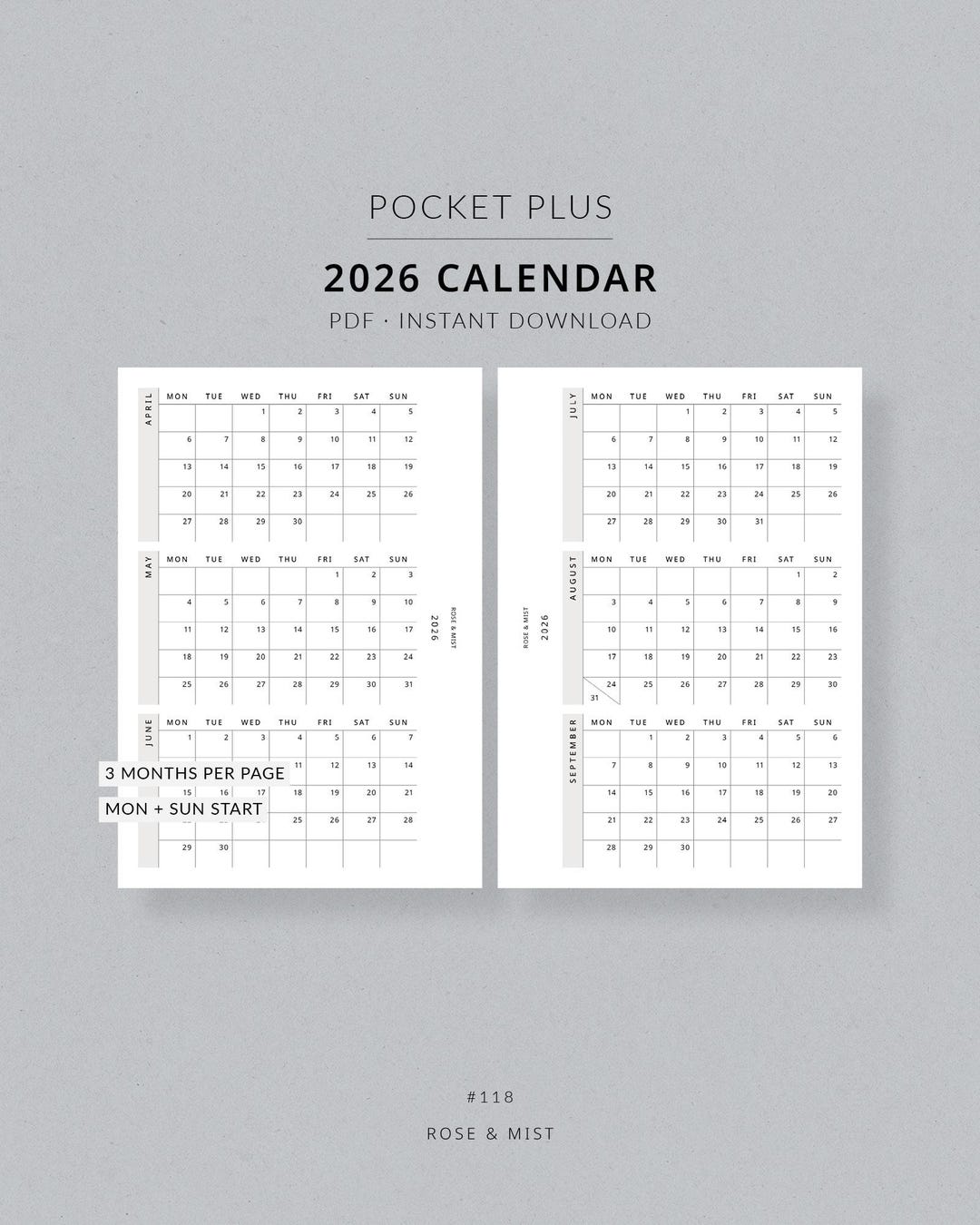 2026 Calendar, Pocket Plus Printable Planner - Dated 2026 Planner ...