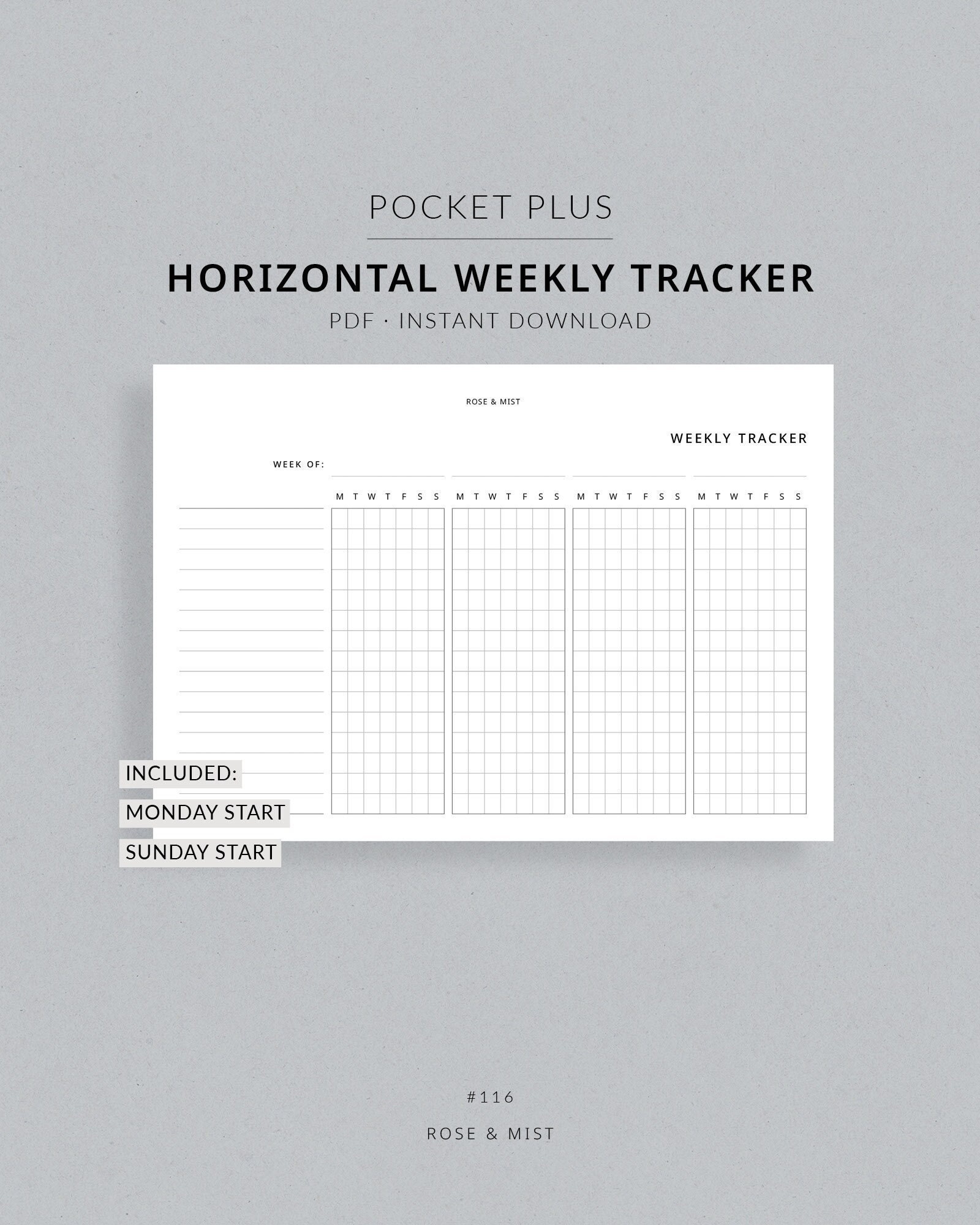 Plus Planner Weekly Tracker Horizontal | Pocket Plus Planner Printable - Pocket XL ...
