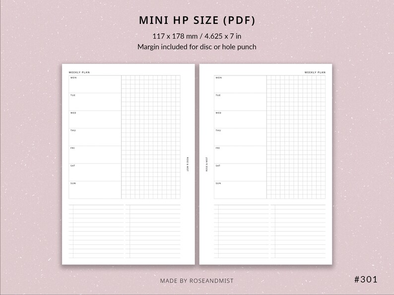 Undated Weekly Planner WO1P | Mini HP Printable Planner - Weekly Agenda ...