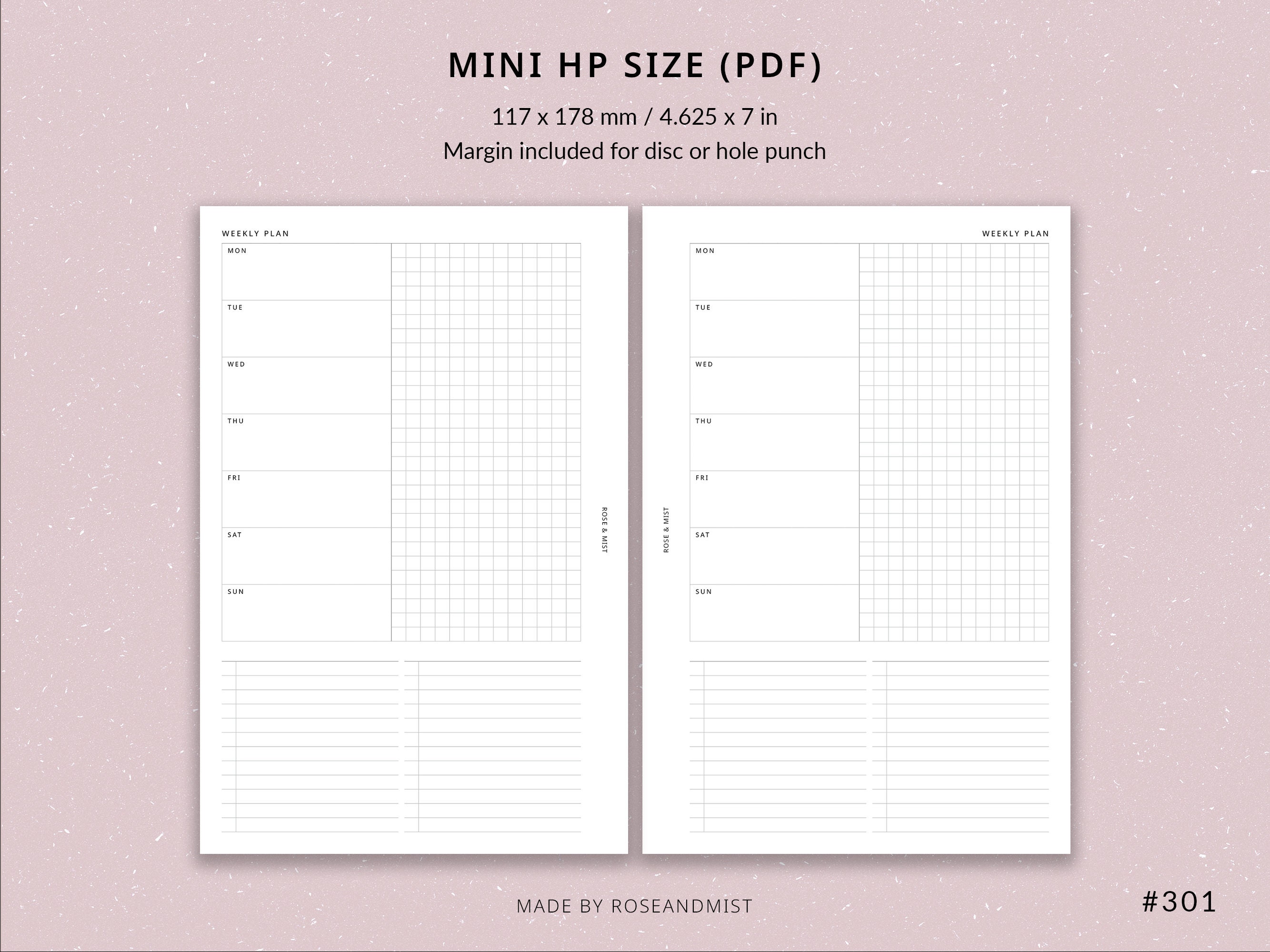 Undated Weekly Planner WO1P | Mini HP Printable Planner - Weekly Agenda ...