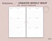 Weekly Planner WO2P | Personal Printable Planner - Personal planner inserts, Weekly spread, Personal weekly insert, Week at a glance, To do
