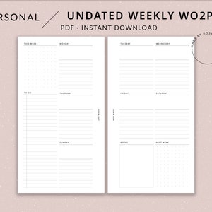Weekly Planner WO2P | Personal Printable Planner - Personal planner inserts, Weekly spread, Personal weekly insert, Week at a glance, To do