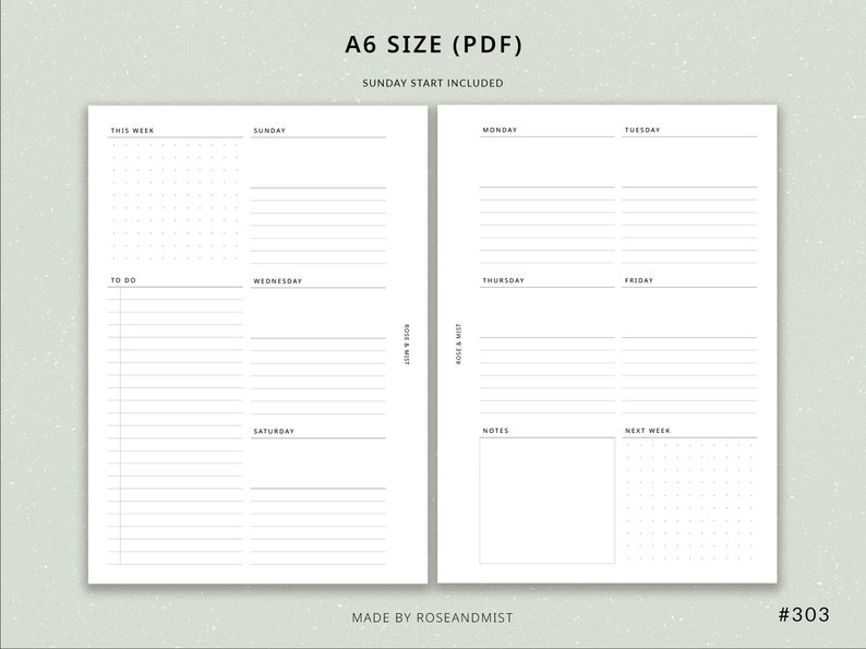 Weekly Planner WO2P | A6 Printable Planner - A6 Planner Inserts, Weekly ...