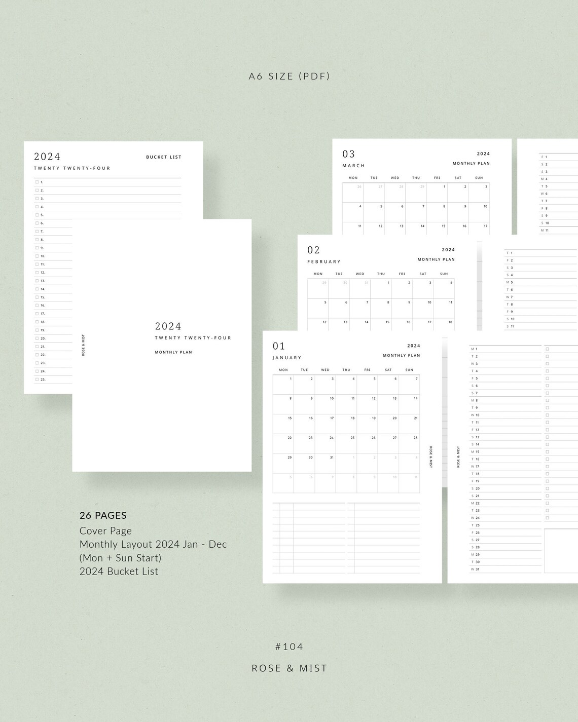 2024 Monthly Planner MO2P A6 Printable Planner Dated - Etsy