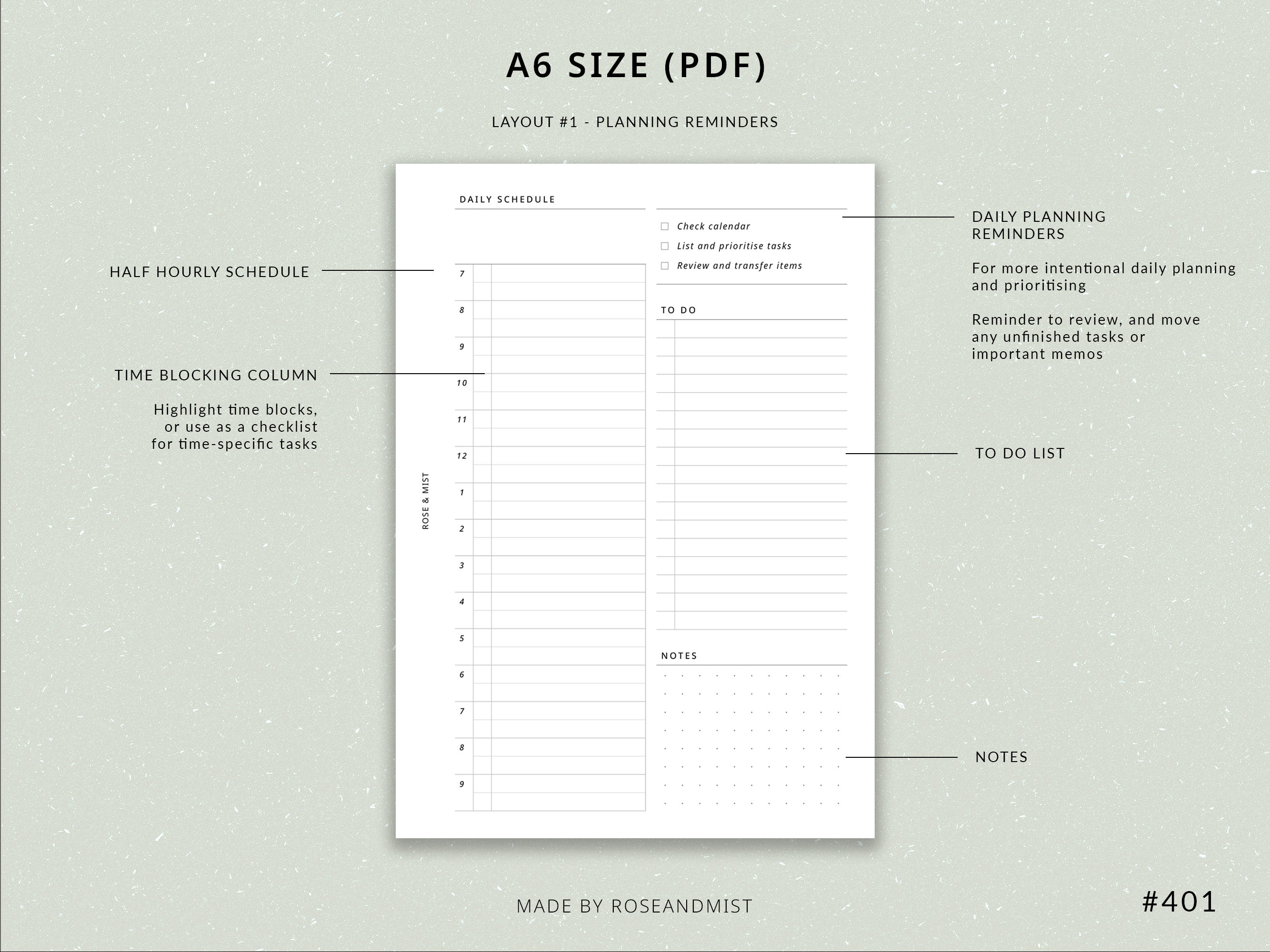 Daily Schedule + Notes DO1P | A6 Printable Planner - A6 Planner Inserts ...