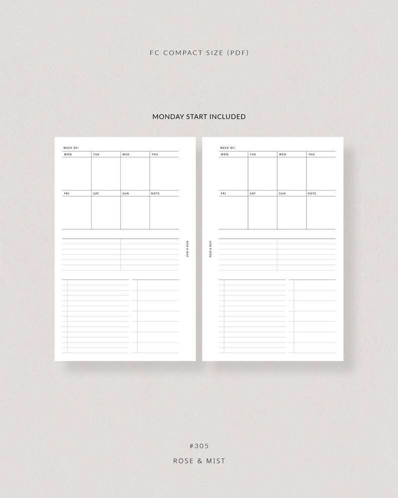 Weekly Overview WO1P #305 | FC Compact Printable Planner - FCC Weekly ...