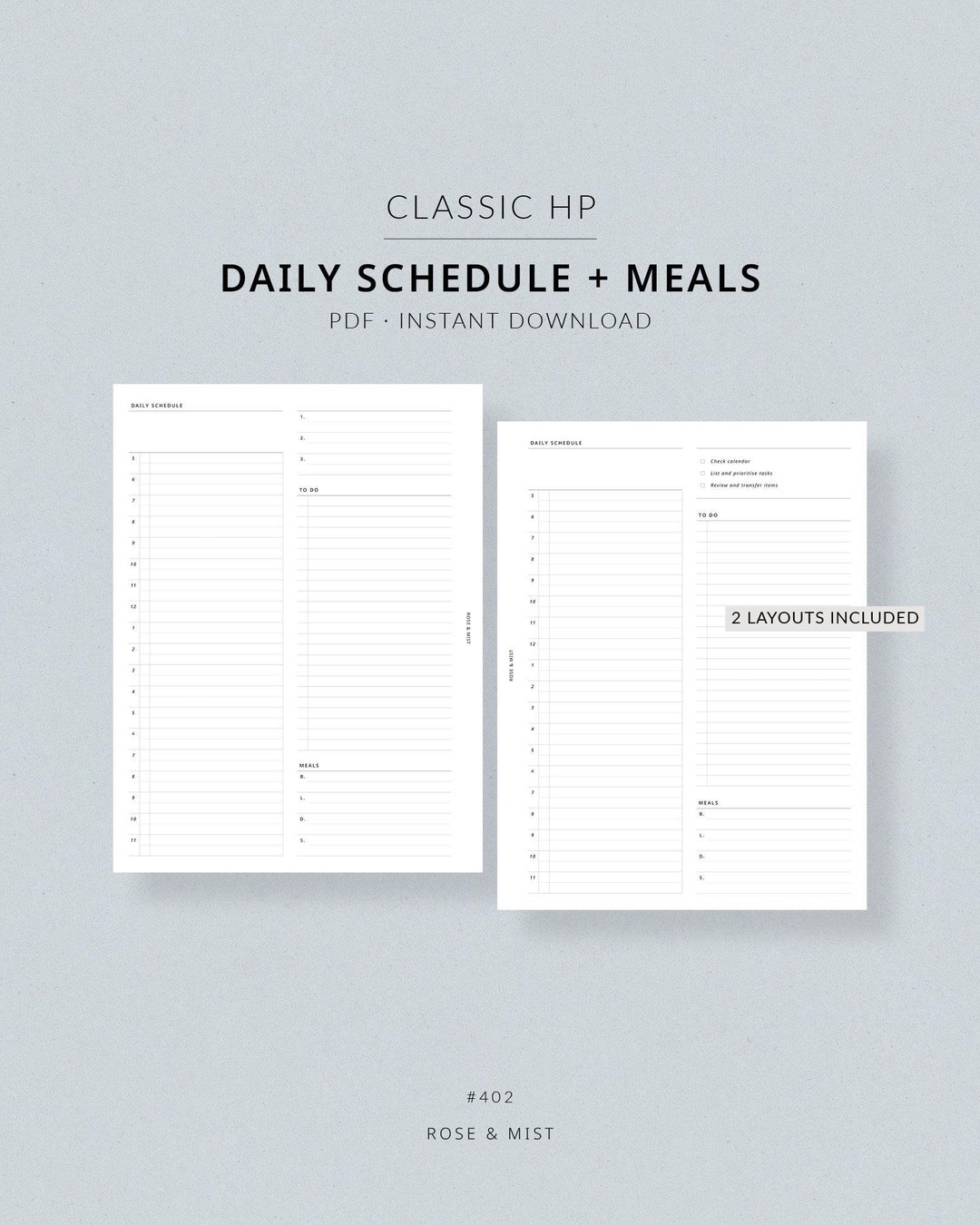 Daily Schedule + Meals DO1P #402 | Classic HP Printable Planner ...