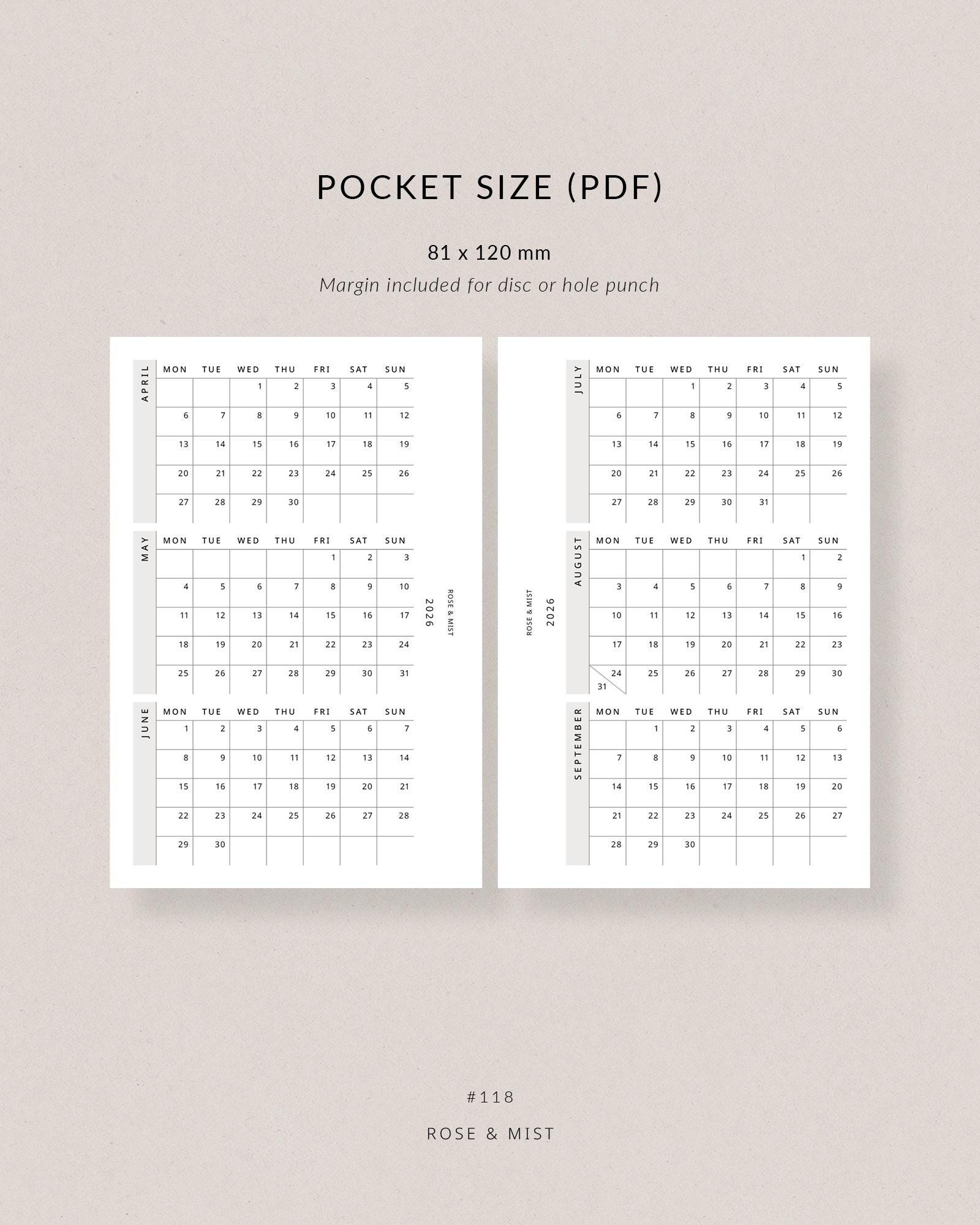 2026 Calendar, Pocket Printable Planner - Dated 2026 Planner, Calendar ...