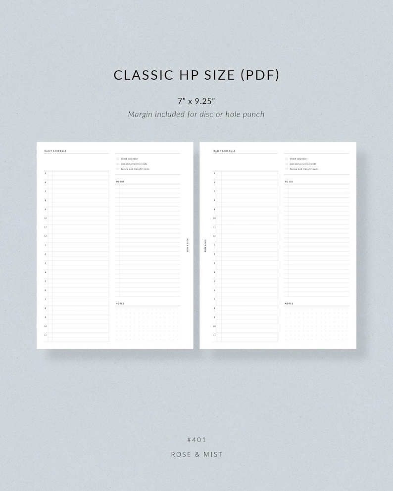 Daily Schedule + Notes DO1P #401 | Classic HP Printable Planner - Day ...
