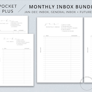 Monthly Inbox Bundle | Pocket Plus Printable Planner - Inbox checklist printable, Pocket Plus insert, Pocket XL, Inbox tracker, To do list