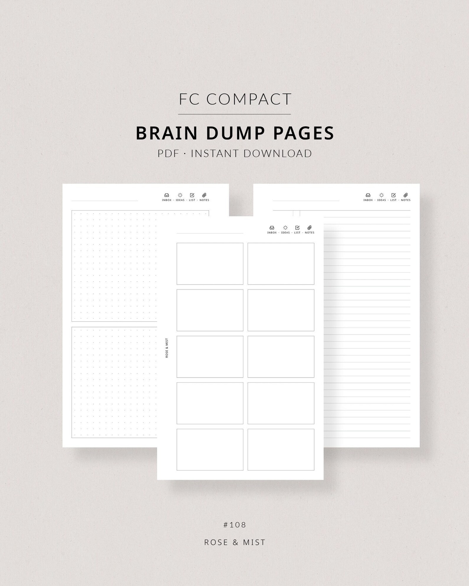 Brain Dump Pages | FC Compact Printable Planner - Inbox, Ideas, to Do ...