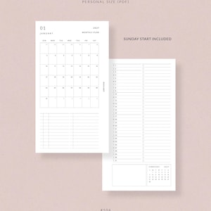 May include: Two-page planner spread with a monthly calendar for January 2027 and a to-do list. The calendar is white with black text, and the to-do list has checkboxes. The text "PERSONAL SIZE (PDF)" and "SUNDAY START INCLUDED" are visible.