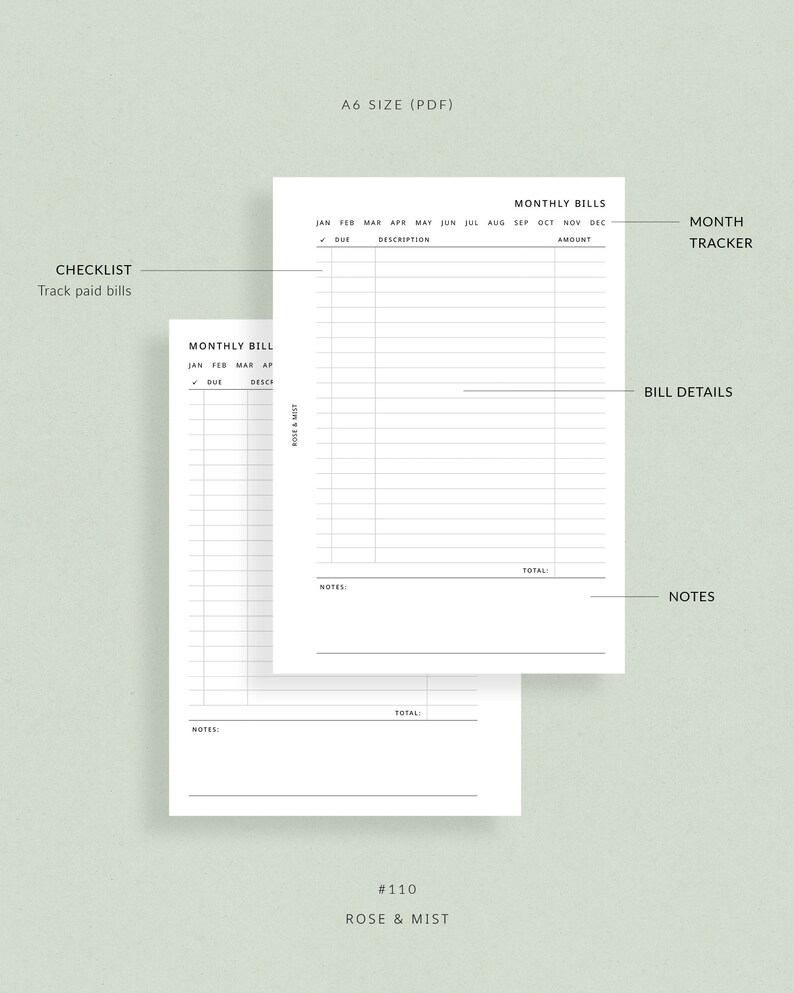 A6 Monthly Bills Tracker A6 Printable Planner Bill Tracker Printable ...