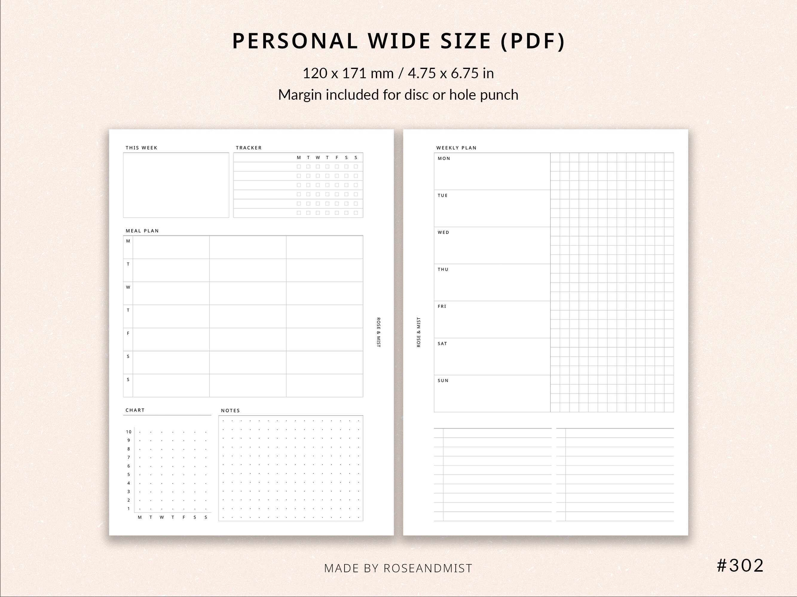 Weekly Planner + Meal Planner WO2P | Personal Wide Printable Planner ...