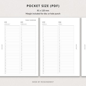 Minimal Yearly Planner Printable | Pocket Planner - Year at a Glance ...