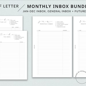 Monthly Inbox Bundle | Half Letter Printable Planner - Inbox list, Inbox tracker, Half Letter inserts, Someday list, Categorized checklist