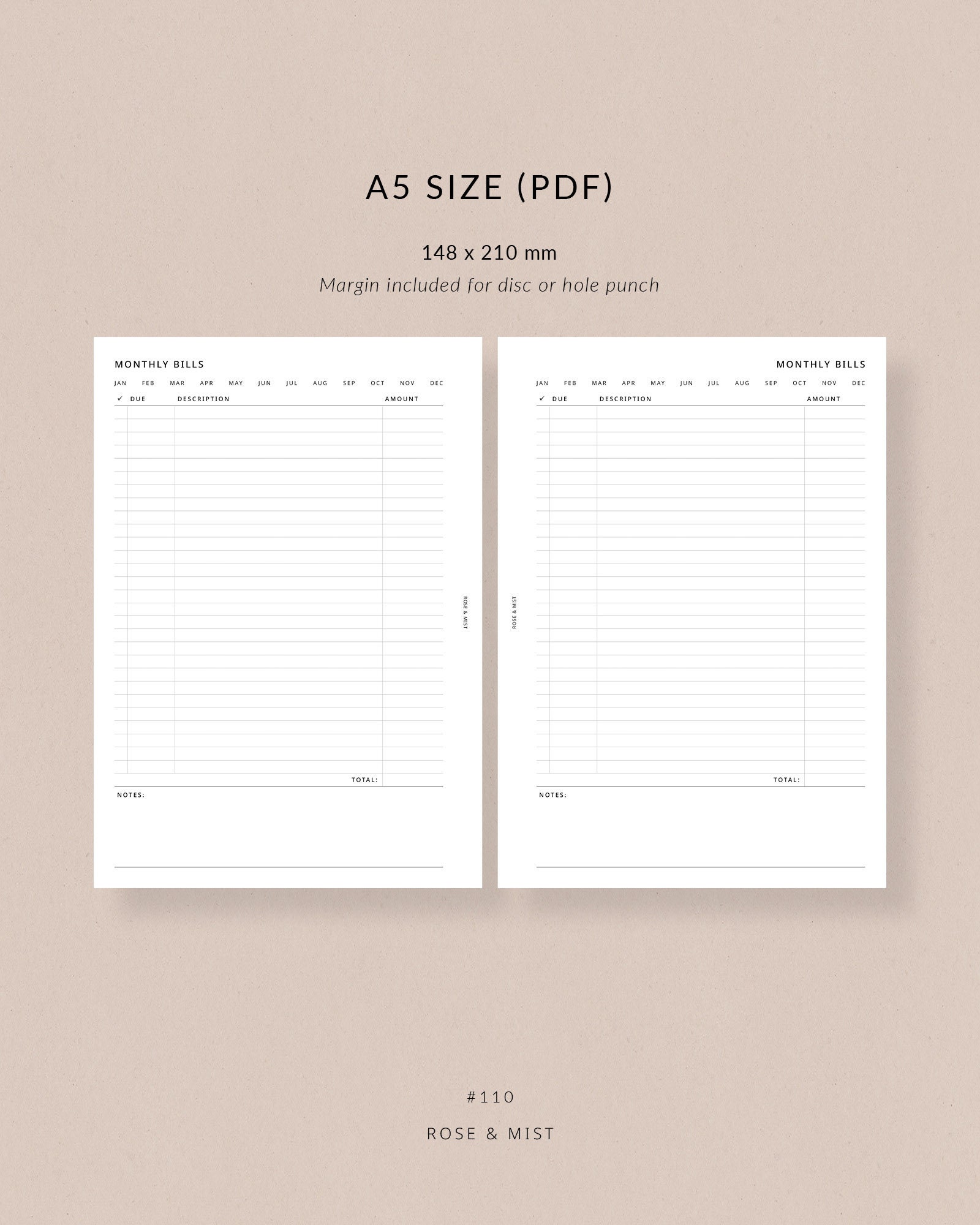 Monthly Bills Tracker A5 Planner Printable A5 Monthly Bill Tracker ...