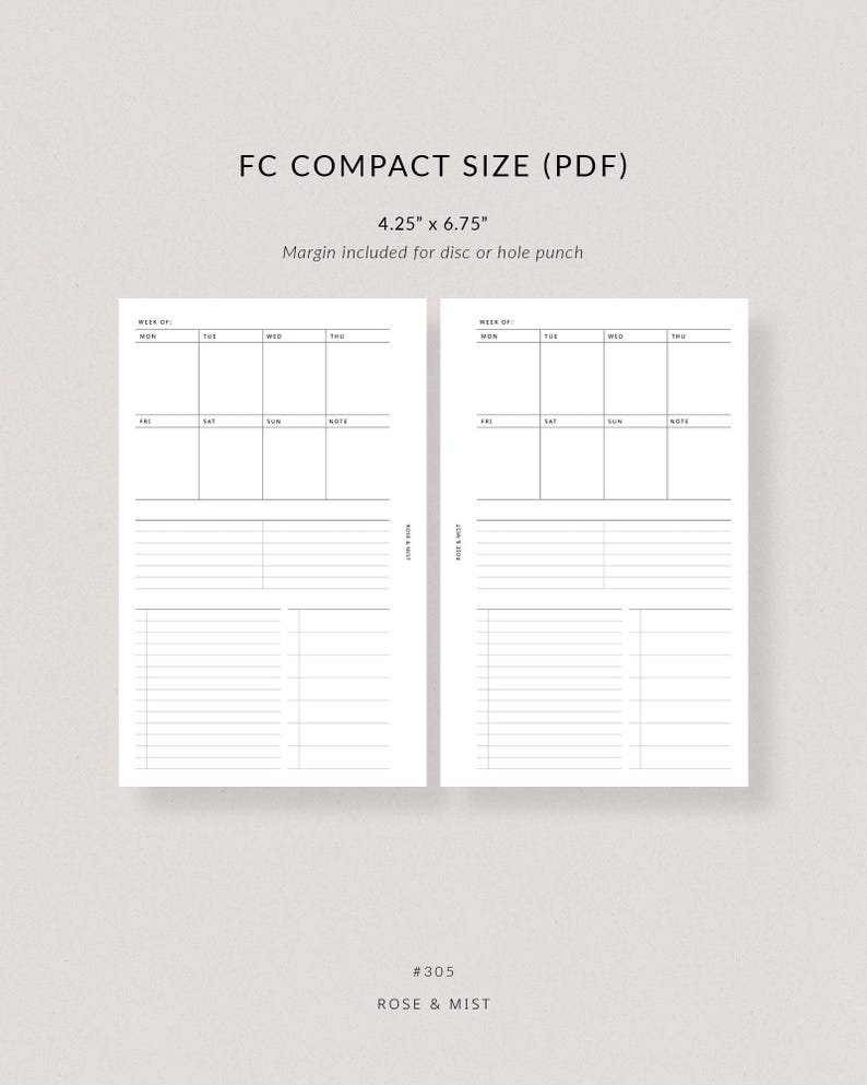 Weekly Overview WO1P #305 | FC Compact Printable Planner - FCC Weekly ...