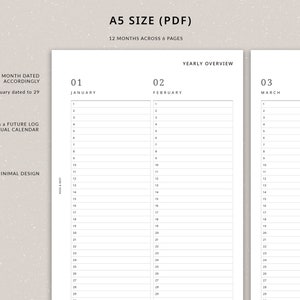Minimal Yearly Planner Printable | A5 - Perpetual Calendar, Year at a ...