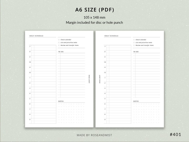 Daily Schedule + Notes DO1P | A6 Printable Planner - A6 Planner Inserts ...