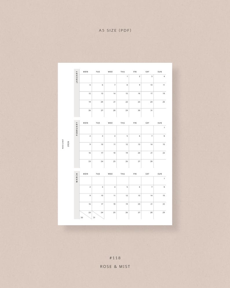 2026 Calendar, A5 Printable Planner - Dated 2026 Planner, Calendar Year