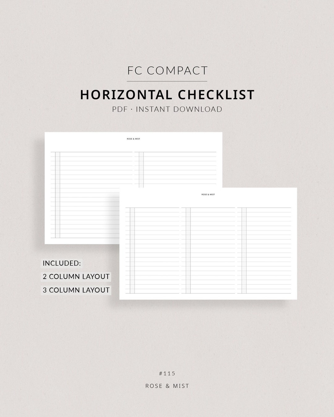 Horizontal Checklist | FC Compact Printable Planner - to Do List ...