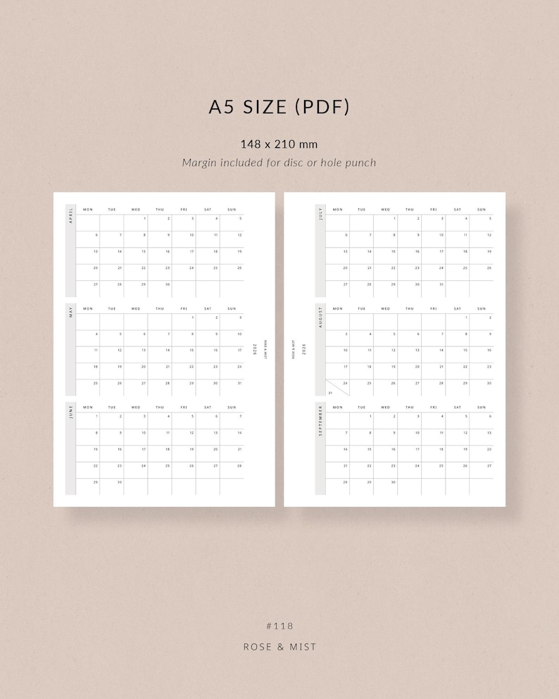 2026 Calendar, A5 Printable Planner - Dated 2026 Planner, Calendar Year ...