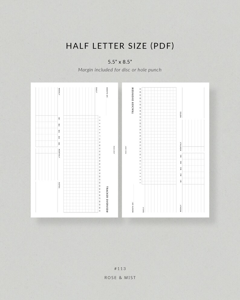 Monthly Tracker Overview | Half Letter Planner Printable - Daily Weekly ...