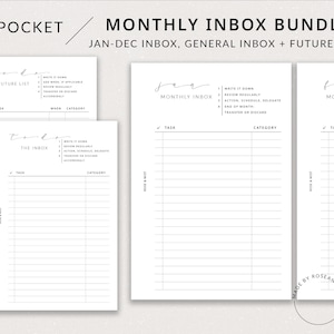 Monthly Inbox Bundle | Pocket Printable Planner - Inbox checklist printable, Inbox tracker, Pocket insert, Filofax pocket, To do list