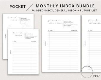 Monthly Inbox Bundle | Pocket Printable Planner - Inbox checklist printable, Inbox tracker, Pocket insert, Filofax pocket, To do list