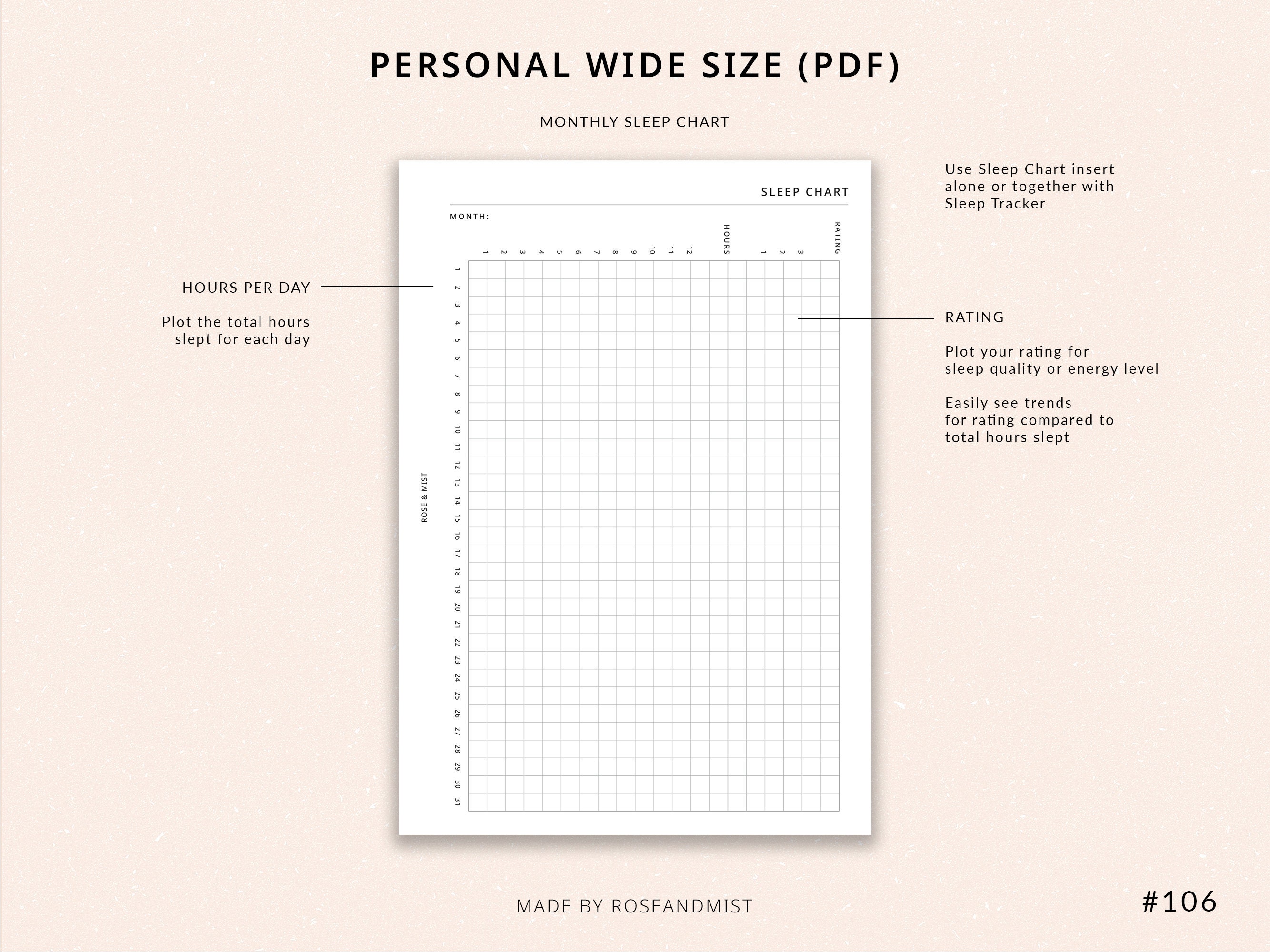 Sleep Tracker Sleep Chart Personal Wide Printable Planner Sleep Graph ...