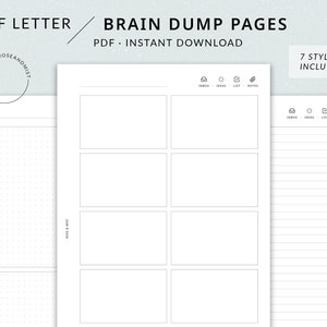 Brain Dump Pages / Half Letter Printable Planner - Bandeja de entrada, Ideas, Lista de verificación, Notas, Inserciones de media carta, Notas de la bandeja de entrada categorizadas