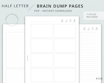 Brain Dump Pages | Half Letter Printable Planner - Inbox, Ideas, Checklist, Notes, Half Letter inserts, Categorized inbox notes